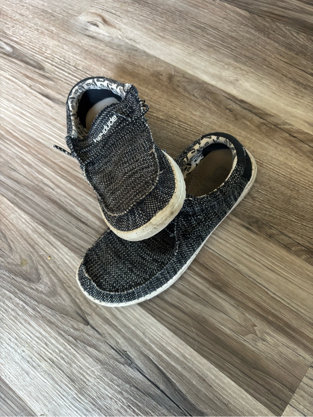 Hey Dude Black and White Knit Slip-On Sneakers for Kids